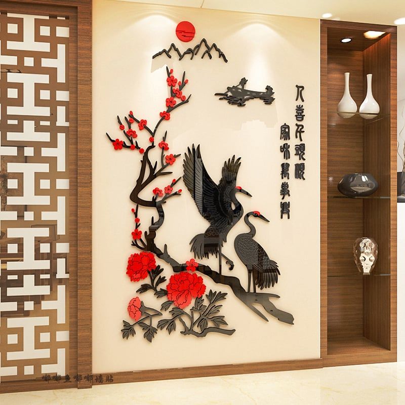  Tranh mica EPeBen dán tường nổi 3d hình chim hạc An Khang Thịnh Vượng decor trang trí Nhà Cửa, Phòng khách 