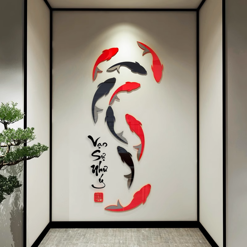  Tranh mica EPeBen dán tường nổi 3d hình cá chép bơi Vạn sự như ý trang trí Nhà Cửa, Phòng Bếp, năm mới tết thư pháp 