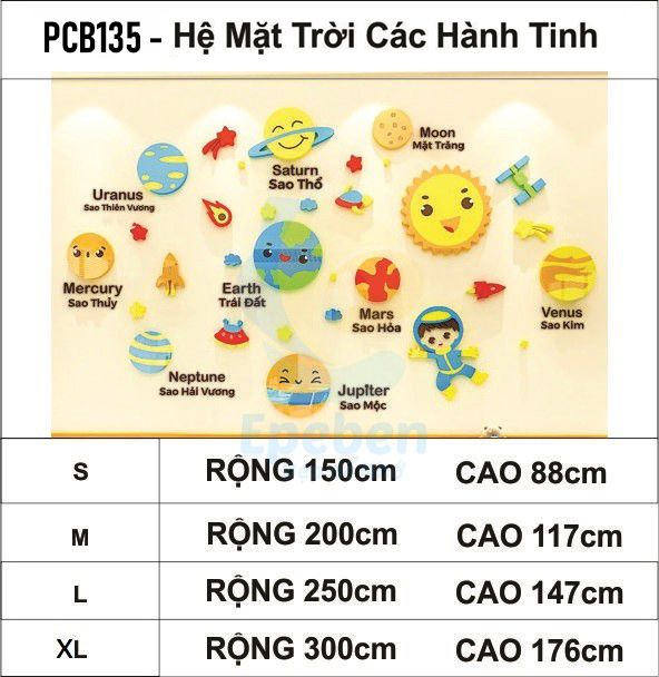  Tranh mica EPeBen dán tường nổi 3d hình vũ trụ hệ mặt trời các hành tinh Tiếng việt cho các em bé trang trí lớp học 