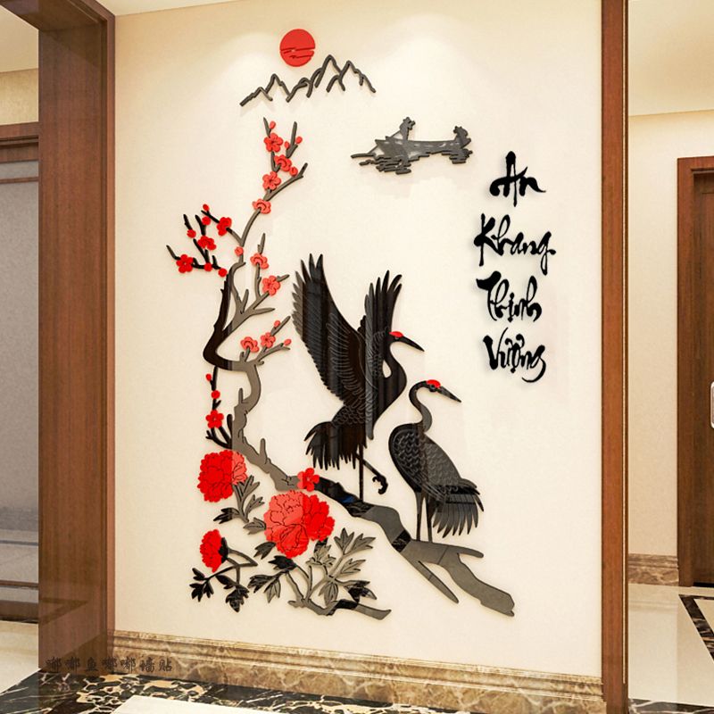  Tranh mica EPeBen dán tường nổi 3d hình chim hạc An Khang Thịnh Vượng decor trang trí Nhà Cửa, Phòng khách 