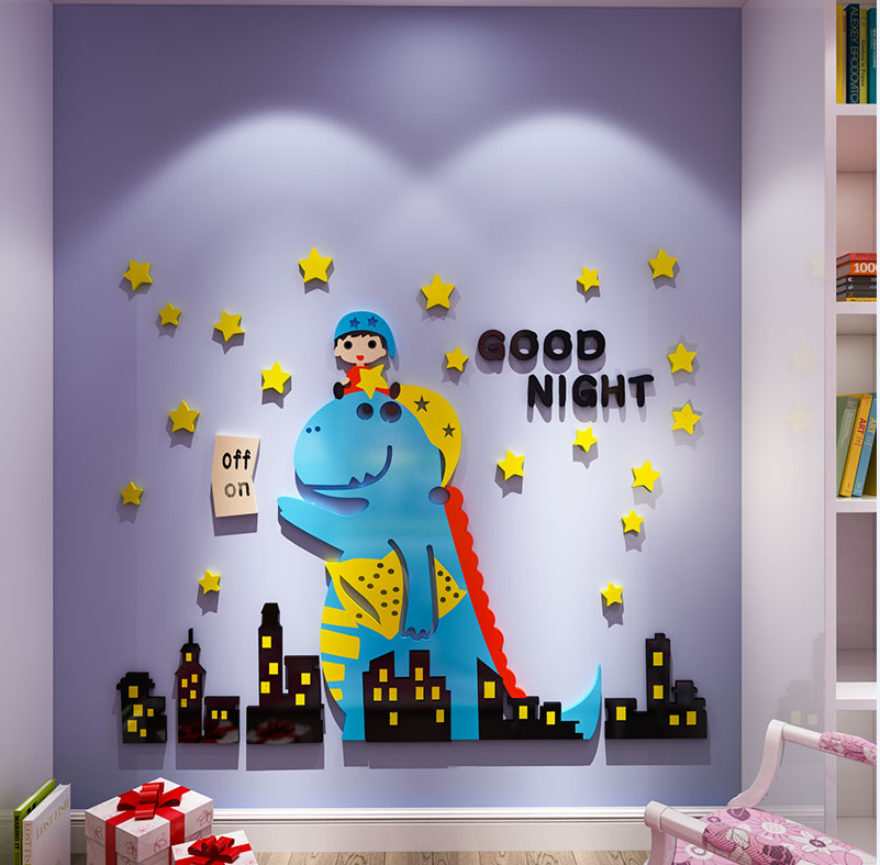  Tranh mica EPeBen dán tường nổi 3d hình khủng long chúc bé ngủ ngon decor trang trí mầm non, phòng cho bé 