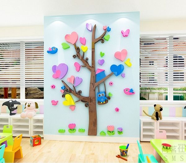  Tranh mica EPeBen dán tường nổi 3d hình Cây trái tim chim khỉ khung ảnh Kỷ Niệm decor trang trí Mầm Non, Mẫu Giáo 