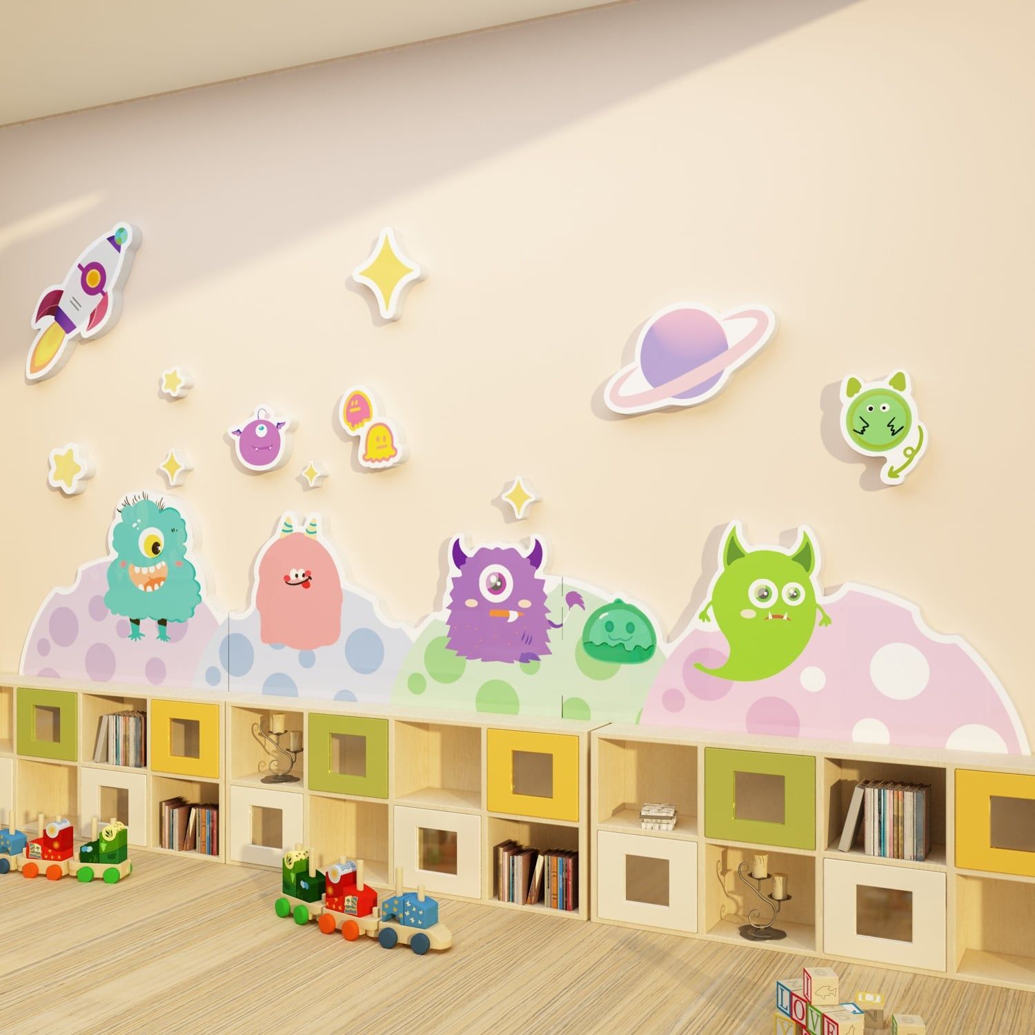  Tranh Fomex EPeBen dán tường nổi 3d Hình Quái vật một mắt decor trang trí Phòng cho bé, Phòng ngủ, Mẫu giáo 