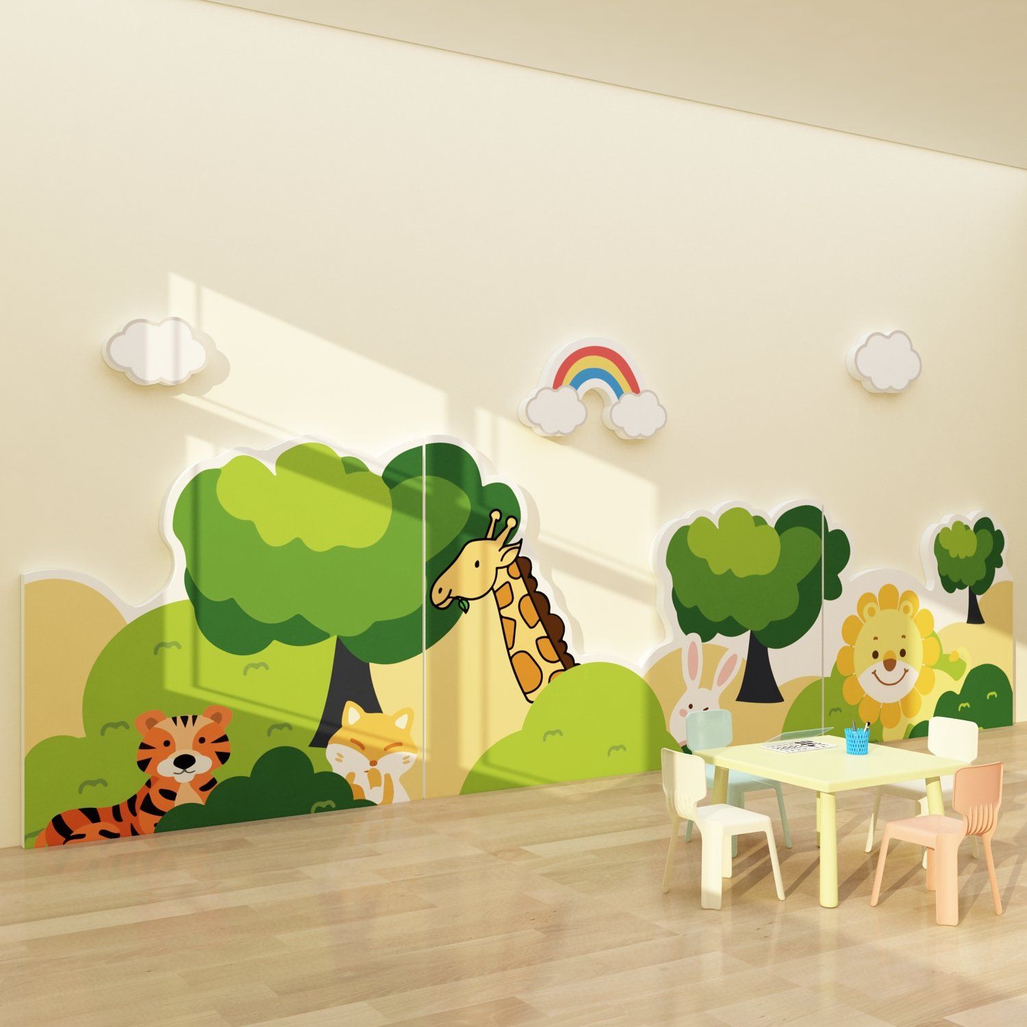  Tranh Fomex EPeBen dán tường nổi 3d Hình Muôn Thú Trong Rừng decor trang trí Phòng ngủ, Phòng khách, Mẫu giáo 