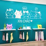  Tranh mica EPeBen dán tường nổi 3d hình 5 Chú Mèo Xin Chào decor Trang Trí Cửa Hàng,Quán ăn,phòng ngủ ,phòng khách 