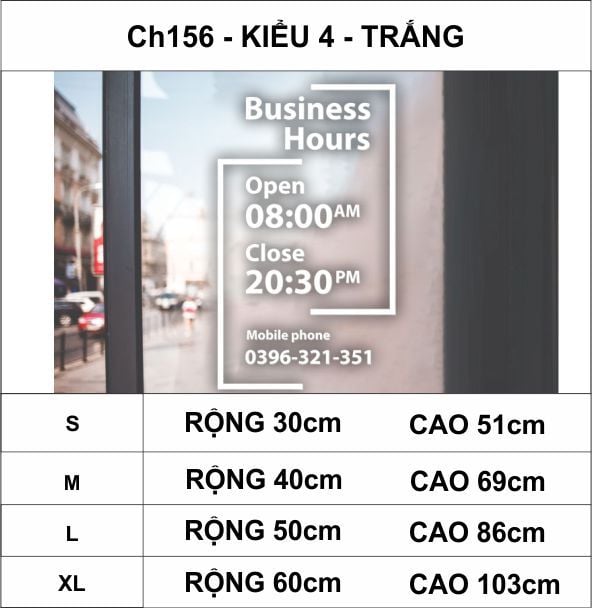  Chữ mica giờ làm việc, logo theo yêu cầu (chữ dán nổi) welcome trang trí cửa kính ra vào, cửa hàng,quán ăn,kinh doanh 