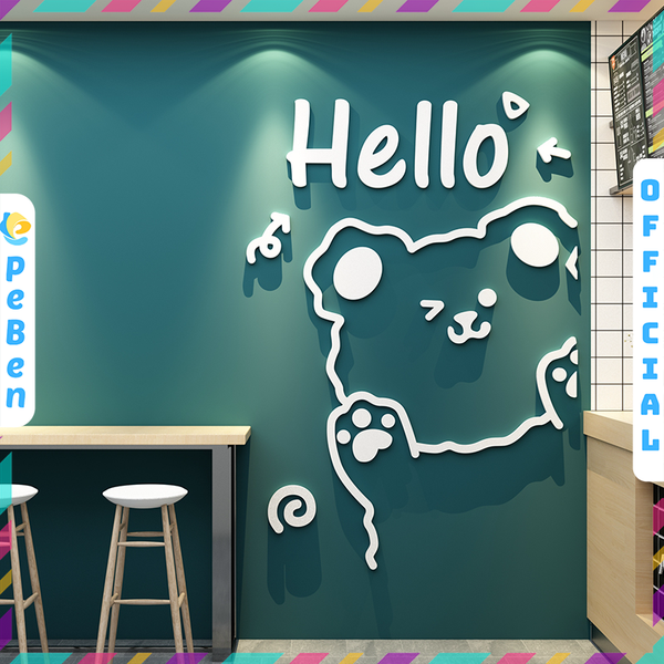  Tranh mica EPeBen dán tường nổi 3d hình Gấu Hello decor trang trí Quán Trà Sữa, Quán Bánh Ngọt 