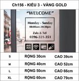  Chữ mica giờ làm việc, logo theo yêu cầu (chữ dán nổi) welcome trang trí cửa kính ra vào, cửa hàng,quán ăn,kinh doanh 