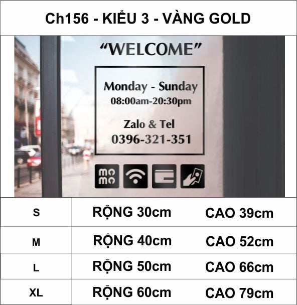  Chữ mica giờ làm việc, logo theo yêu cầu (chữ dán nổi) welcome trang trí cửa kính ra vào, cửa hàng,quán ăn,kinh doanh 