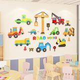  Tranh mica EPeBen dán tường nổi 3d hình xe công trường xây dựng trang trí phòng cho bé nam, bé trai, mầm non, mẫu giáo 