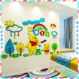  Tranh mica EPeBen dán tường nổi 3d hình gấu pu winnie the pooh dưới mưa decor trang trí mầm non, phòng cho bé 