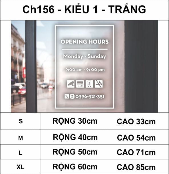  Chữ mica giờ làm việc, logo theo yêu cầu (chữ dán nổi) welcome trang trí cửa kính ra vào, cửa hàng,quán ăn,kinh doanh 