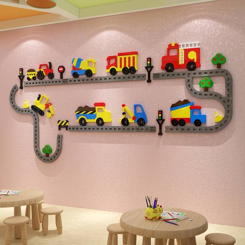  Tranh mica EPeBen dán tường nổi 3d hình xe cộ ô tô đường xá giao thông, xây dựng, decor trang trí phòng cho bé, mầm non 