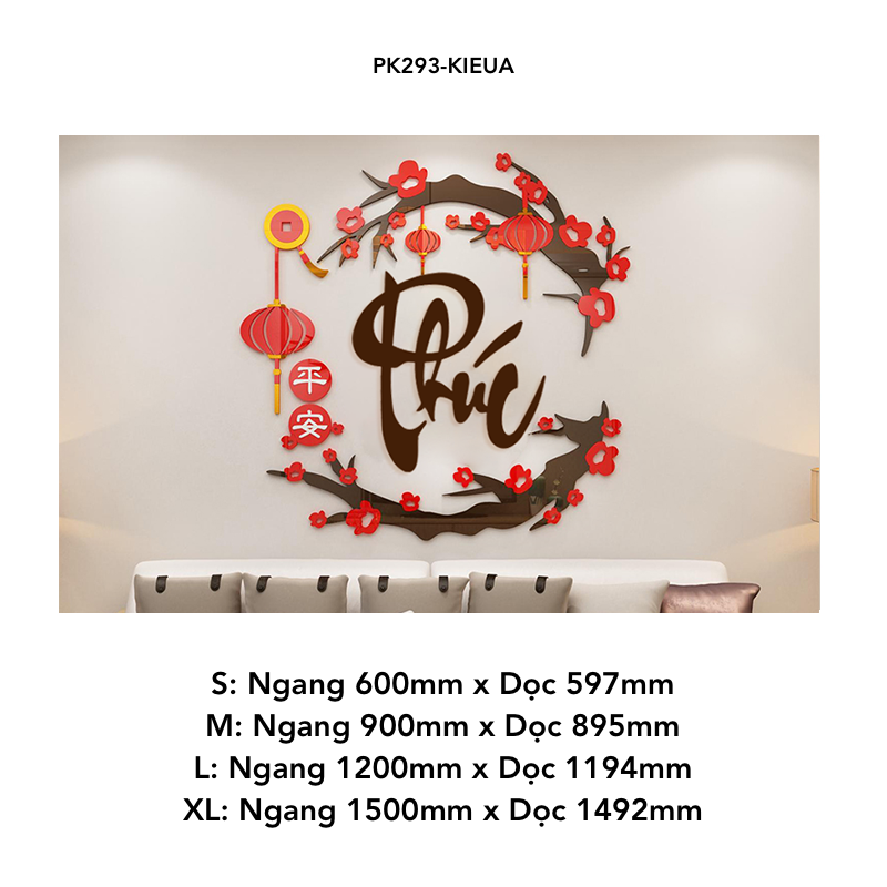  Tranh mica EPeBen dán tường nổi 3d hình chữ thư pháp tiếng Việt Phúc Xuân hoa đào decor trang trí Nhà Cửa, Phòng Bếp 