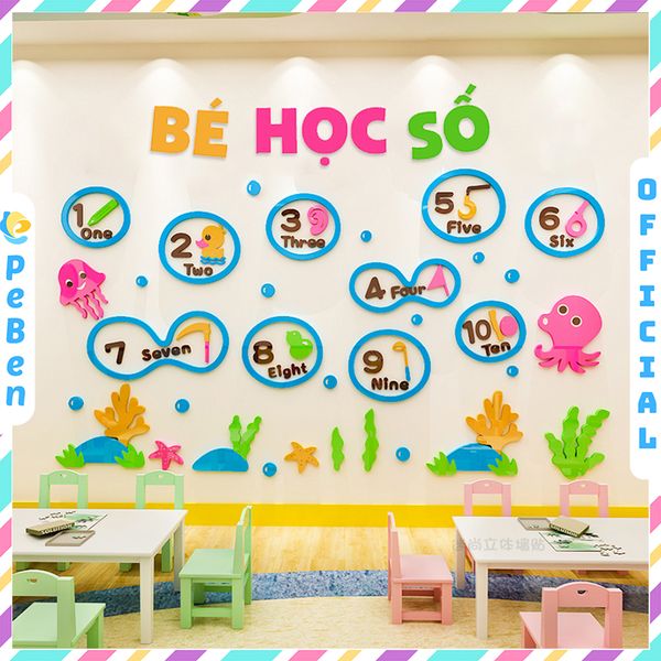  Tranh mica EPeBen dán tường nổi 3d hình Bảng Số Đếm bé học Phép Tính Nhân trang trí Lớp Tiếng Anh, Mầm Non, mẫu giáo 