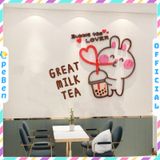  Tranh mica EPeBen dán tường nổi 3d hình Thỏ Yêu Thích Trà Sữa decor trang trí Quán trà sữa, cửa hàng café, quán nước 