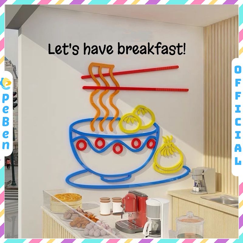  Tranh mica EPeBen dán tường nổi 3d hình Mì Há Cảo ăn sáng, breakfast decor trang trí Cửa hàng, Nhà Hàng, Quán ăn sáng 