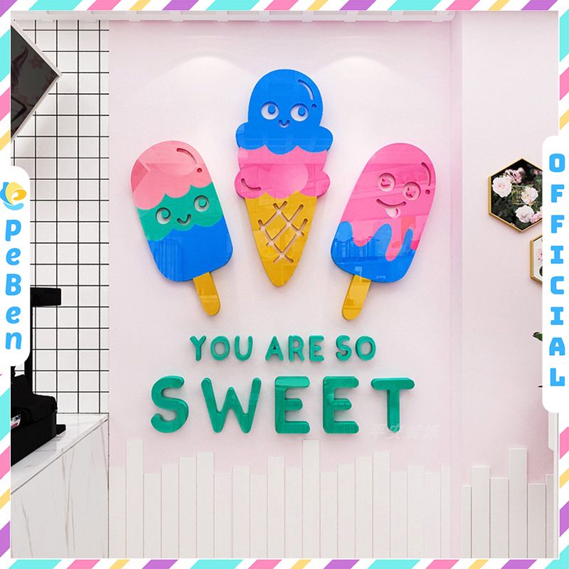  Tranh mica EPeBen dán tường nổi 3d hình Cây Kem Ngọt Ngào decor trang trí Quán trà sữa, cửa hàng kem, bánh ngọt 