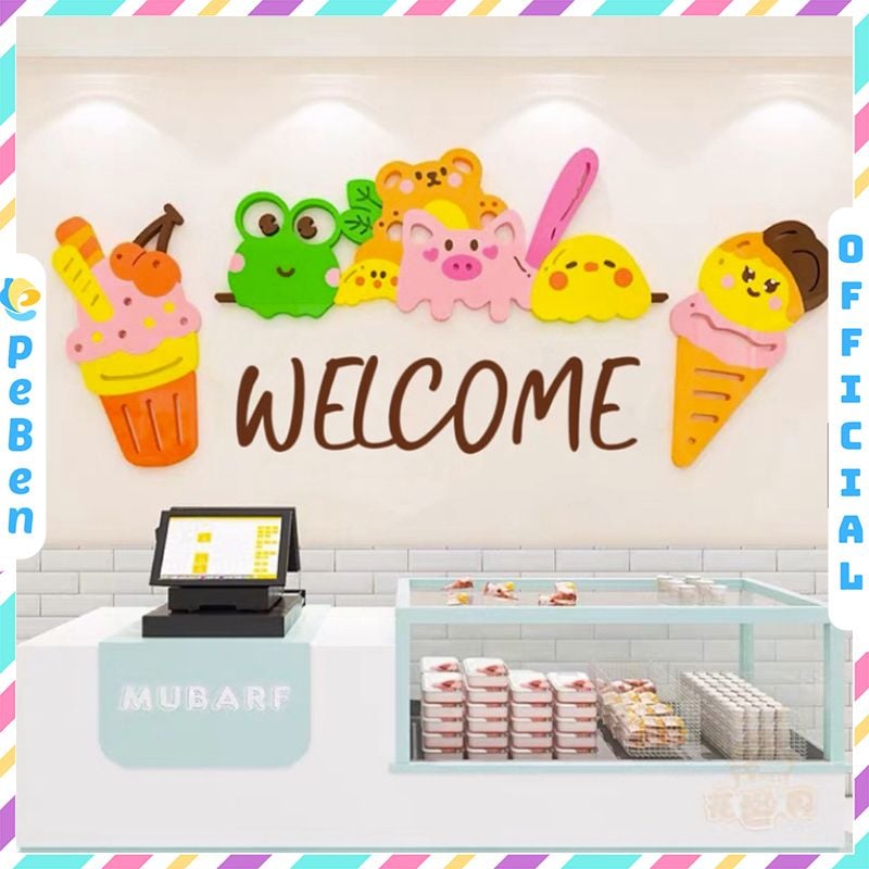  Tranh mica EPeBen dán tường nổi 3d hình chữ Welcome Cây Kem decor trang trí Quán trà sữa, cửa hàng kem, bánh ngọt 