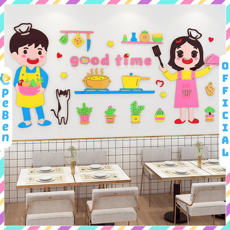  Tranh mica EPeBen dán tường nổi 3d hình Nấu ăn  vui vẻ decor trang trí Phòng khách, Phòng bếp, Mẫu giáo 