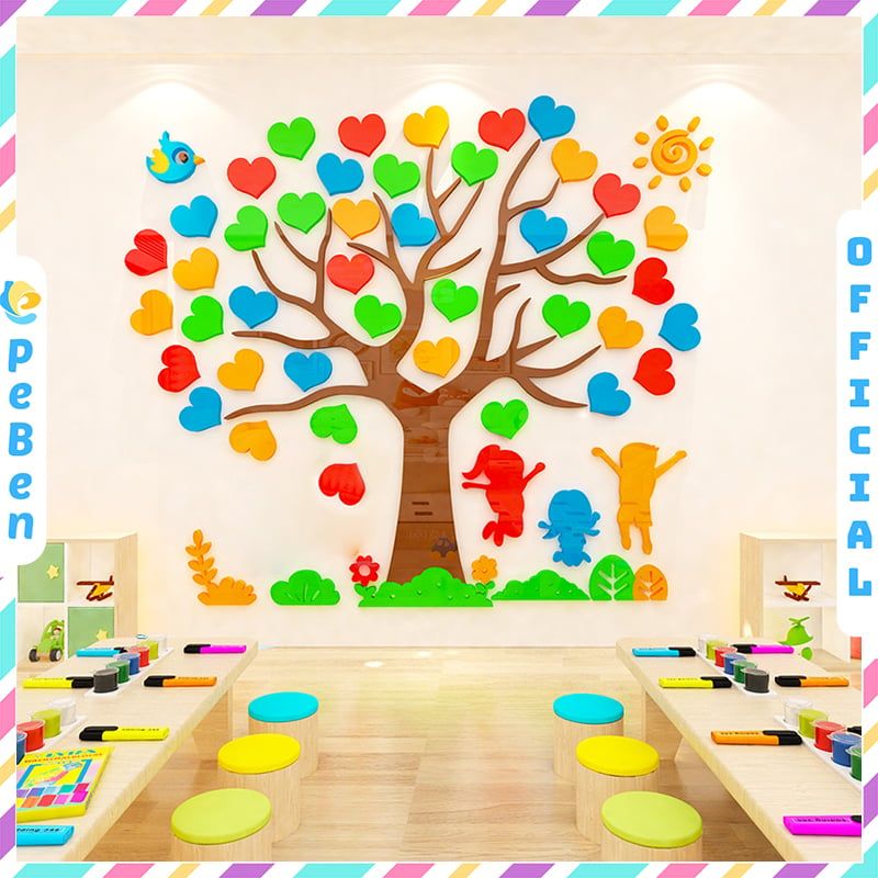  Tranh mica EPeBen dán tường nổi 3d hình Cây trái tim Dán Điều Ước decor trang trí Lớp tiểu học, Mầm Non cho bé 