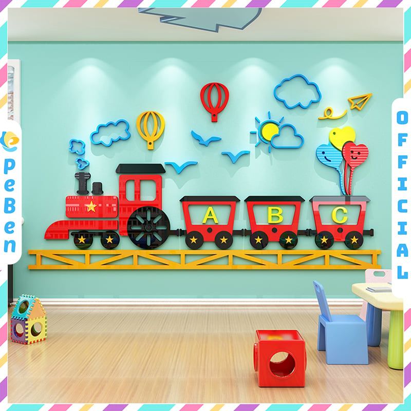  Tranh mica EPeBen dán tường nổi 3d hình Đoàn Tàu Xe Lửa decor trang trí Lớp Tiếng Anh, Mầm Non 