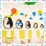  Tranh mica EPeBen dán tường nổi 3d hình Đàn Chim Cánh Cụt bóng bay decor trang trí Mầm Non, Mẫu Giáo, cầu thang 
