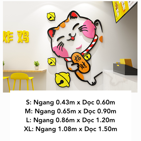  Tranh mica EPeBen dán tường nổi 3d hình Mèo May Mắn Thần Tài decor trang trí Quán Trà Sữa, Quán Nước 