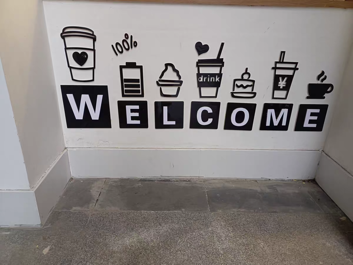  Tranh mica EPeBen dán tường nổi 3d hình Welcome quán cafe trang trí quầy bar, cửa hàng, trà sữa, trà chanh, quán nước 