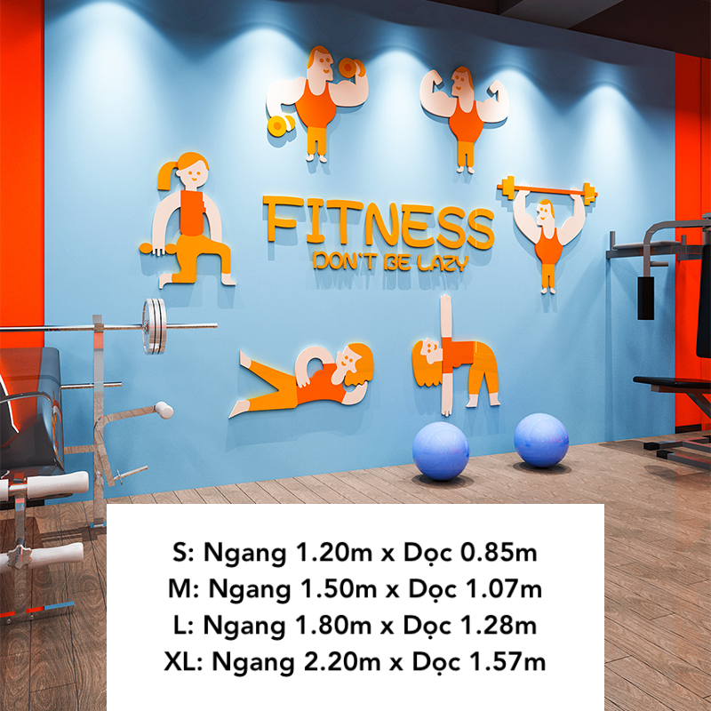  Tranh mica EPeBen dán tường nổi 3d hình Fitness don't be lazy nam nữ các động tác decor trang trí Phòng Tập Gym 