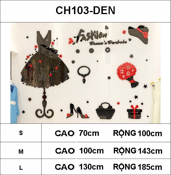  Tranh mica EPeBen dán tường nổi 3d hình váy, guốc, ví decor trang trí shop thời trang bán váy áo, shop phụ kiện 