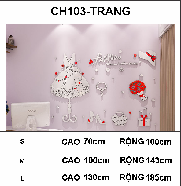 Tranh mica EPeBen dán tường nổi 3d hình váy, guốc, ví decor trang trí shop thời trang bán váy áo, shop phụ kiện 