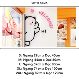  Tranh mica nổi 3d dán tường Gấu Thỏ Mèo thò Welcome Hi trang trí Dán Cửa hàng, Shop Quần Áo, phòng ngủ 