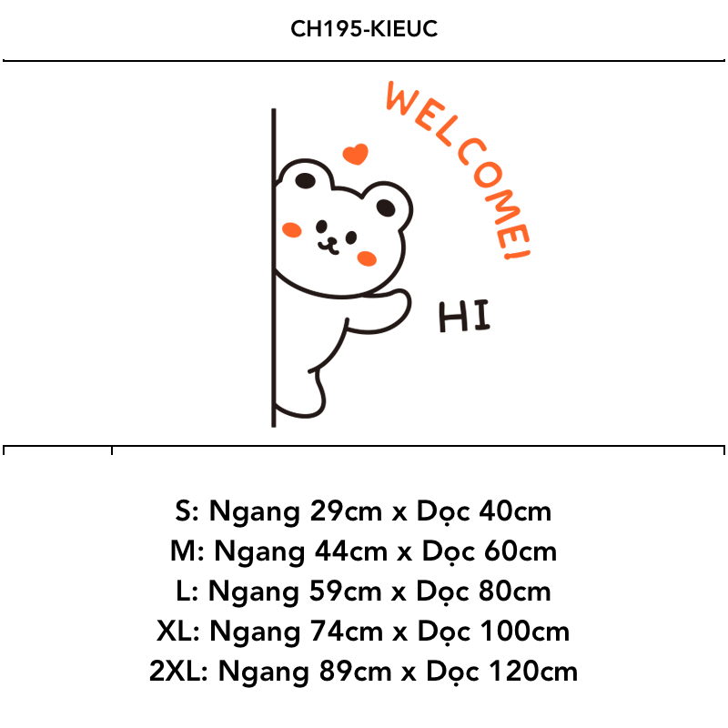  Tranh mica nổi 3d dán tường Gấu Thỏ Mèo thò Welcome Hi trang trí Dán Cửa hàng, Shop Quần Áo, phòng ngủ 