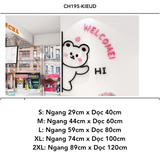  Tranh mica nổi 3d dán tường Gấu Thỏ Mèo thò Welcome Hi trang trí Dán Cửa hàng, Shop Quần Áo, phòng ngủ 