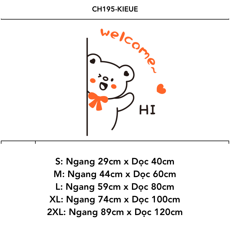  Tranh mica nổi 3d dán tường Gấu Thỏ Mèo thò Welcome Hi trang trí Dán Cửa hàng, Shop Quần Áo, phòng ngủ 