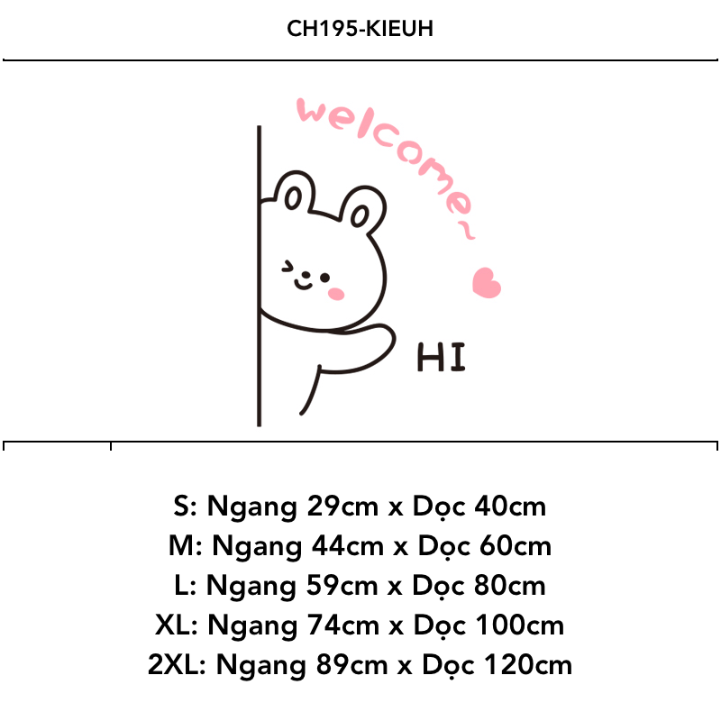  Tranh mica nổi 3d dán tường Gấu Thỏ Mèo thò Welcome Hi trang trí Dán Cửa hàng, Shop Quần Áo, phòng ngủ 