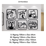  Tranh mica nổi 3d dán tường Mèo sinh hoạt đáng yêu hello trang trí Dán Cửa hàng, Shop Quần Áo, phòng ngủ, trà sữa 