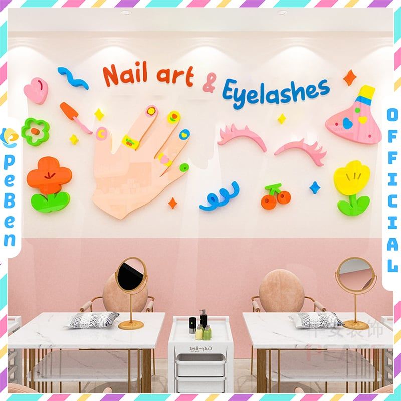  Tranh mica EPeBen dán tường nổi 3d Nail trang trí Quán Toc,Quán Nail 