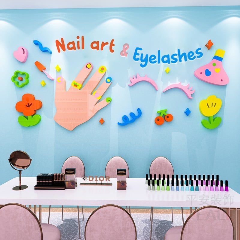  Tranh mica EPeBen dán tường nổi 3d Nail trang trí Quán Toc,Quán Nail 