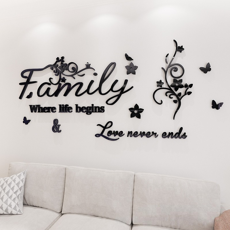 Tranh mica EPeBen dán tường nổi 3d hình chữ Family chủ đề gia đình decor trang trí Phòng khách, Phòng Ngủ 
