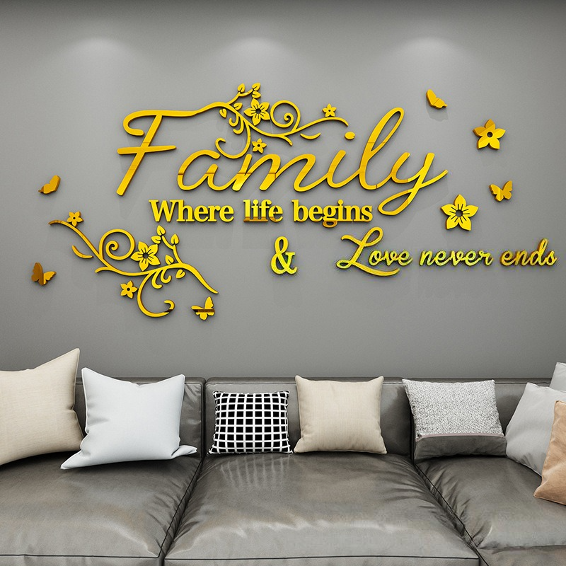  Tranh mica EPeBen dán tường nổi 3d hình chữ Family chủ đề gia đình decor trang trí Phòng khách, Phòng Ngủ 