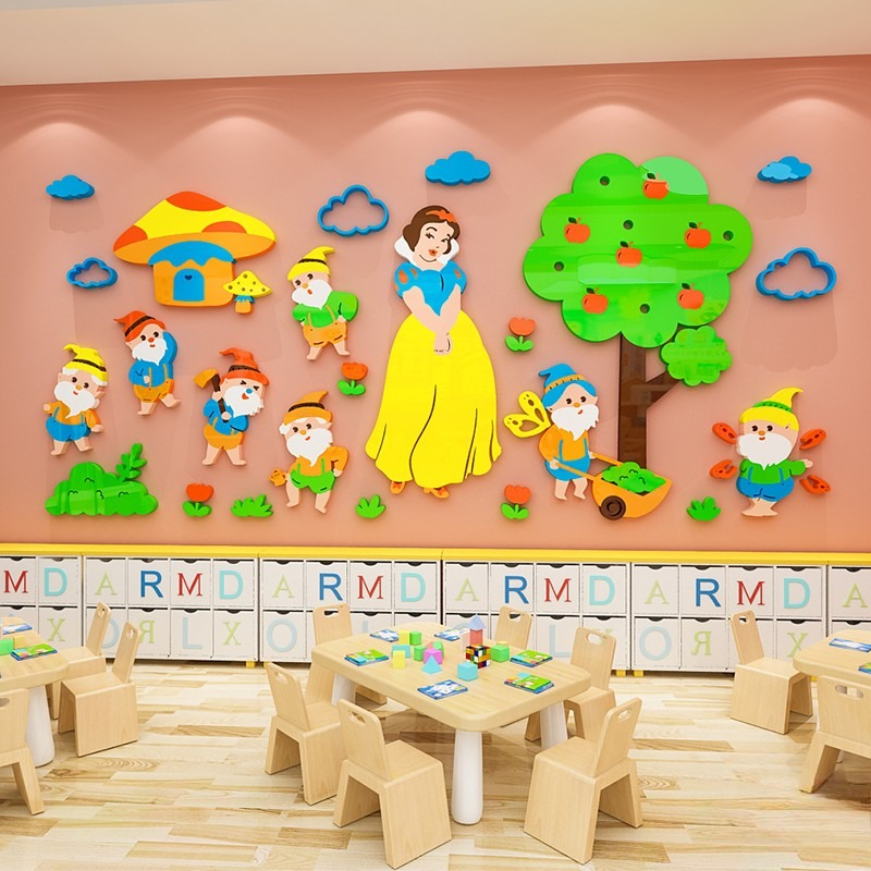  Tranh mica EPeBen dán tường nổi 3d hình Nàng bạch tuyết và bảy chú lùn decor trang trí Phòng ngủ cho bé, Lớp Học Mầm non 