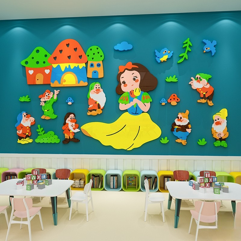  Tranh mica EPeBen dán tường nổi 3d hình Nàng bạch tuyết và bảy chú lùn decor trang trí Phòng ngủ cho bé, Lớp Học Mầm non 