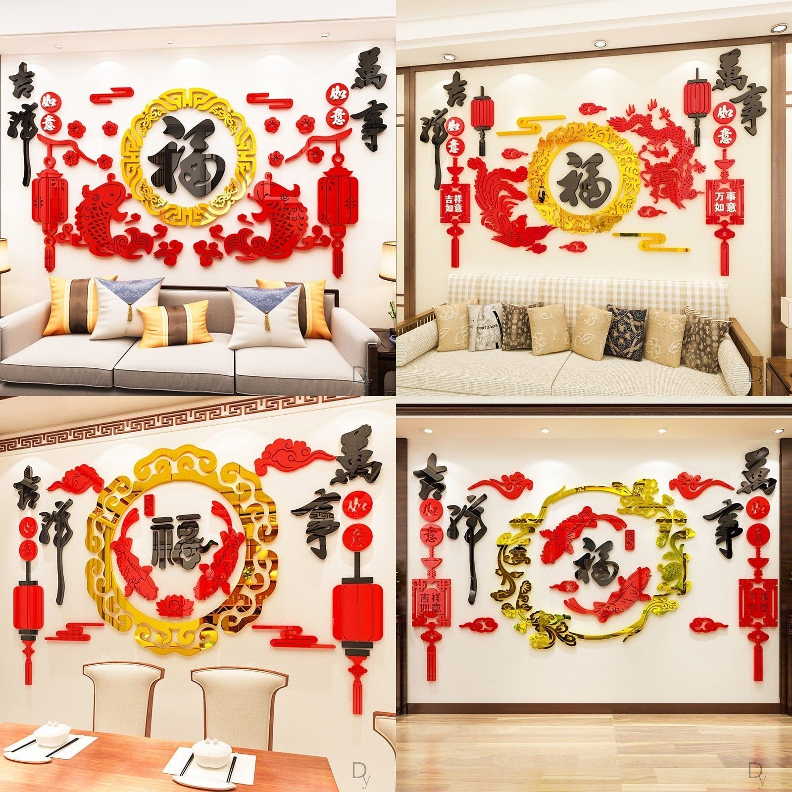  Tranh mica EPeBen dán tường nổi 3d hình long phụng rồng cá chép decor trang trí tường phòng khách, nhà hàng 