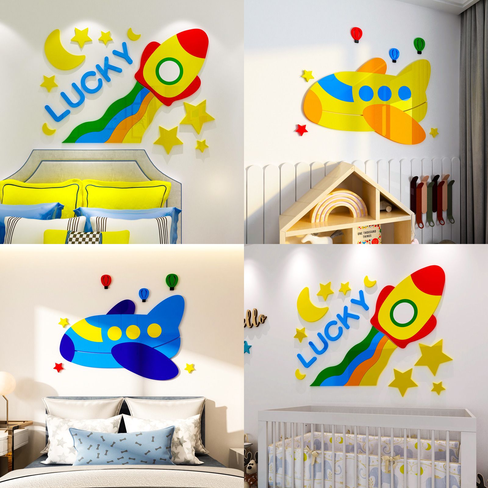  Tranh mica EPeBen dán tường nổi 3d hình Tên lửa, máy bay decor trang trí đầu giường phòng cho bé - 