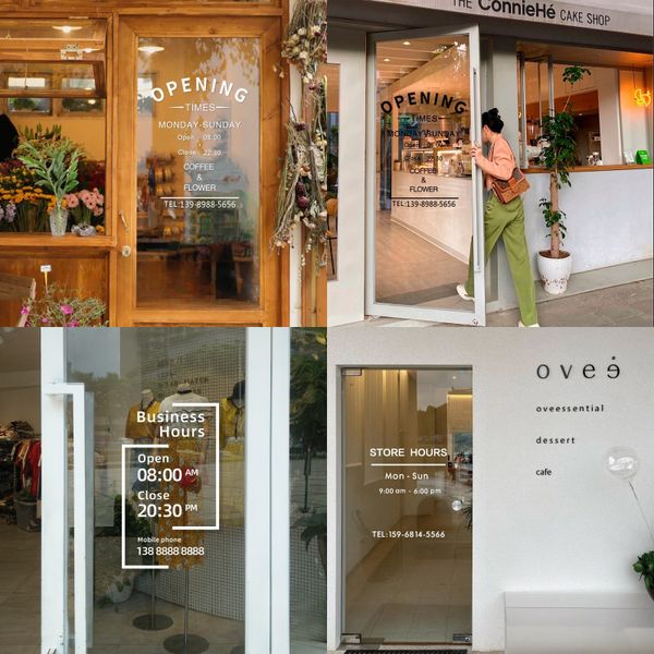  Chữ mica giờ làm việc, logo theo yêu cầu (chữ dán nổi) welcome trang trí cửa kính ra vào, cửa hàng,quán ăn,kinh doanh 