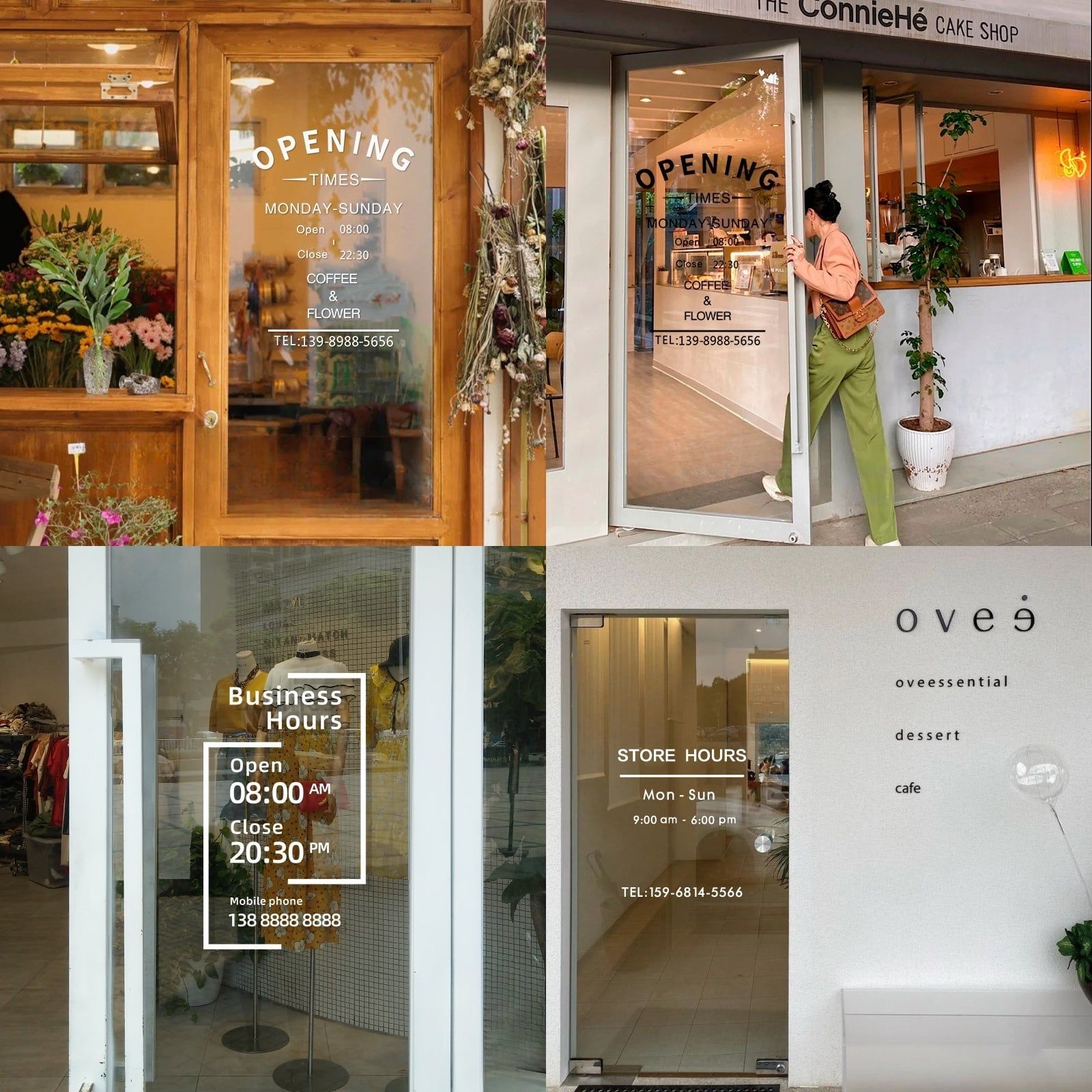  Chữ mica giờ làm việc, logo theo yêu cầu (chữ dán nổi) welcome trang trí cửa kính ra vào, cửa hàng,quán ăn,kinh doanh 