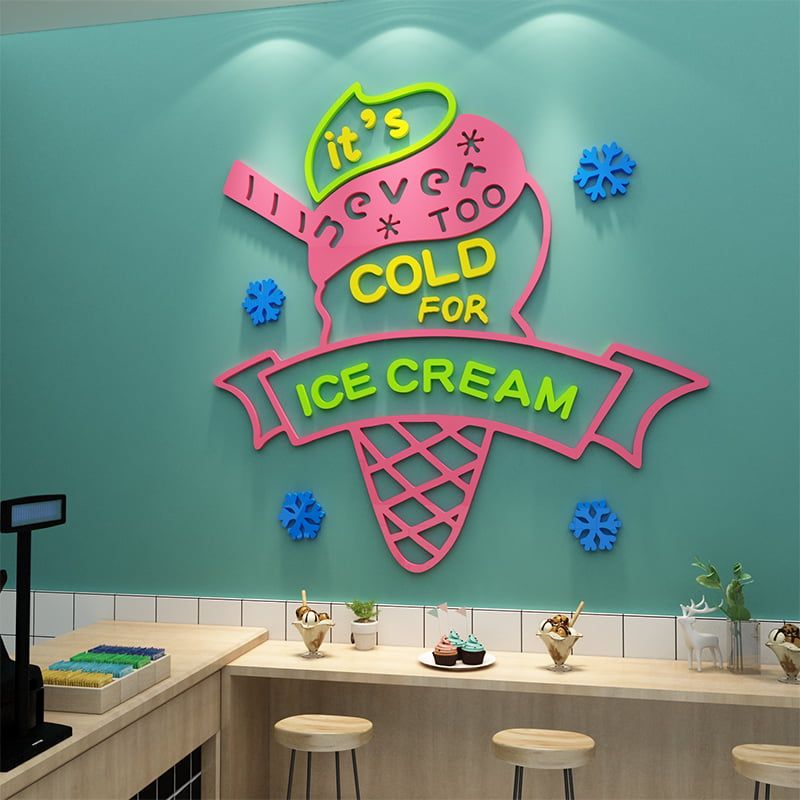  Tranh mica EPeBen dán tường nổi 3d hình Ice Cream decor trang trí cửa hàng kem tươi, quán bar, quầy thu ngân 