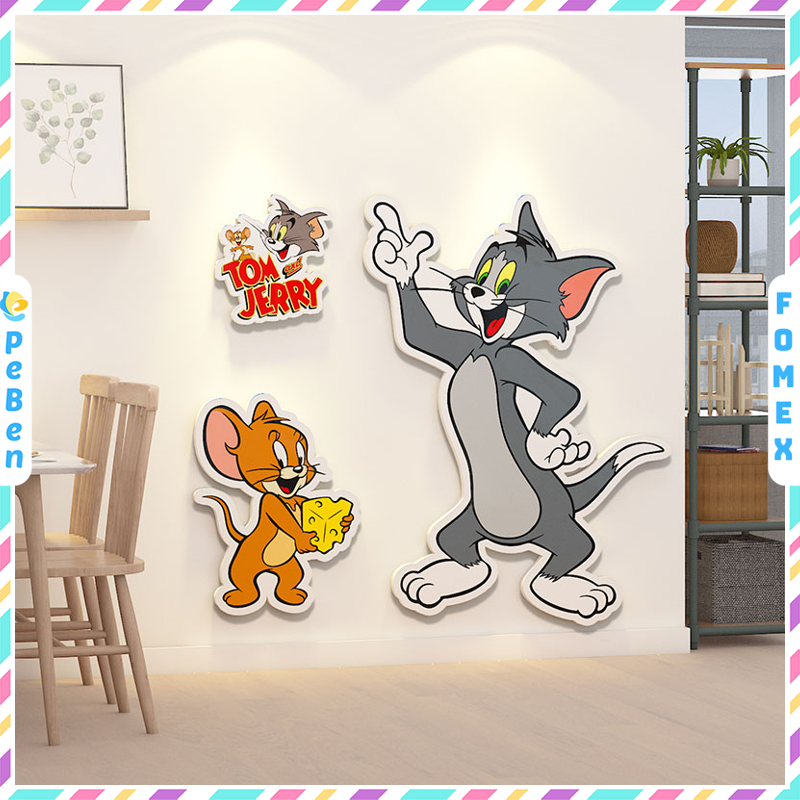  Tranh Fomex EPeBen dán tường nổi 3d Tom và Jerry Trang Trí Phòng Trẻ Cho Bé, Mầm non, Mẫu Giáo 